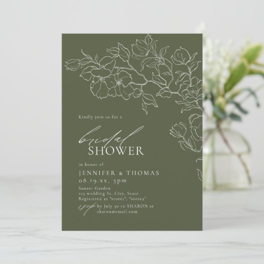 Elegante hand getrokken bloemensalie groen Vrijgez Kaart (Staand voorkant)