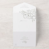 Elegante hand getrokken bloemensalie groene bruilo all in one uitnodiging (Buitenkant)