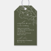 Elegante hand getrokken bloemensalie groene bruilo cadeaulabel (Voorkant)