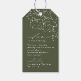 Elegante hand getrokken bloemensalie groene bruilo cadeaulabel