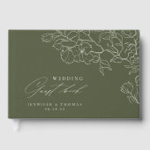 Elegante hand getrokken bloemensalie groene bruilo gastenboek (Voorkant)