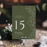 Elegante hand getrokken bloemensalie groene bruilo kaart<br><div class="desc">Elegante delicate hand getekende bloem illustratie en moderne script typografie details, in donkere salie groen en witte kleur, eenvoudig en romantisch. Geweldige bloemenbruiloft tafelkaarten voor moderne rustieke bruiloft, land tuin bruiloft, en eenvoudige boho bruiloft in de zomer en winter. Volledig aanpasbaar met alle kleuren die bij uw trouwthema passen. Bekijk...</div>
