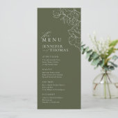 Elegante hand getrokken bloemensalie groene bruilo menu (Staand voorkant)