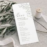 Elegante hand getrokken bloemensalie groene bruilo menu<br><div class="desc">Elegante delicate hand getekende bloem illustratie en moderne script typografie details, in donkere salie groen en wit, eenvoudig en romantisch. Geweldige bloemenhuwelijksmenu's voor moderne rustieke bruiloft, country tuin bruiloft en eenvoudige boho bruiloft in de zomer en winter. Volledig aanpasbaar met alle kleuren die bij uw trouwthema passen. Bekijk alle bijpassende...</div>