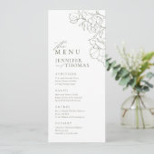 Elegante hand getrokken bloemensalie groene bruilo menu (Staand voorkant)