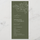Elegante hand getrokken bloemensalie groene bruilo programmakaart (Voorkant)