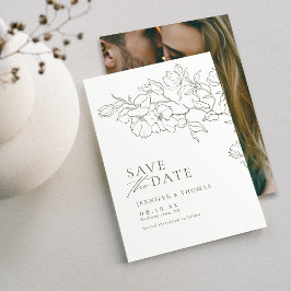 Elegante hand getrokken bloemensalie groene bruilo save the date