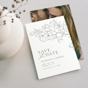 Elegante hand getrokken bloemensalie groene bruilo save the date