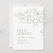 Elegante hand getrokken bloemensalie groene bruilo save the date (Voorkant)