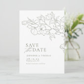 Elegante hand getrokken bloemensalie groene bruilo save the date (Staand voorkant)