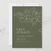 Elegante hand getrokken bloemensalie groene bruilo save the date (Voorkant)