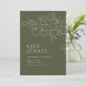 Elegante hand getrokken bloemensalie groene bruilo save the date (Staand voorkant)