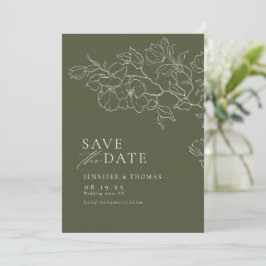 Elegante hand getrokken bloemensalie groene bruilo save the date