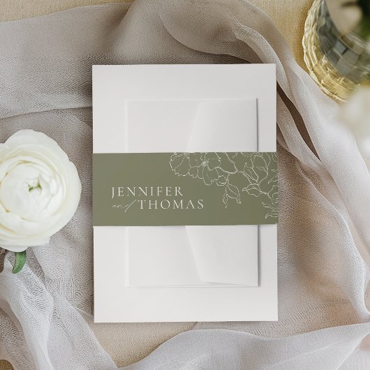 Elegante hand getrokken bloemensalie groene bruilo uitnodigingen wikkel