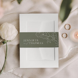 Elegante hand getrokken bloemensalie groene bruilo uitnodigingen wikkel