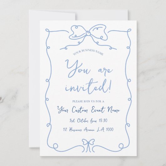 Elegante Hand Getrokken Bogen Blauw Business Event Kaart (Voorkant)