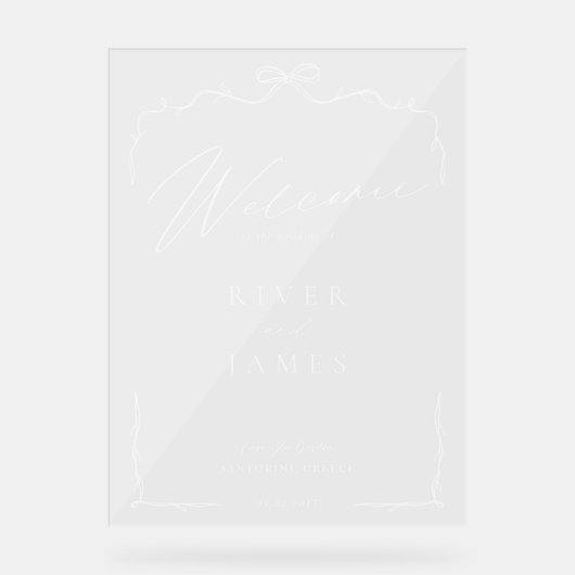 Elegante Hand Getrokken Boog & Lint Huwelijk Welko Acryl Bord (Voorkant)