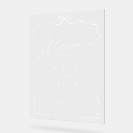 Elegante Hand Getrokken Boog & Lint Huwelijk Welko Acryl Bord (Hoek)