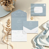 Elegante Hand Getrokken Boog & Lint Monogram Huwel All In One Uitnodiging