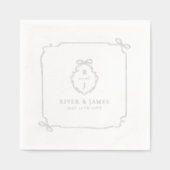 Elegante Hand Getrokken Boog & Lint Monogram Huwel Folie Servetten (Voorkant)