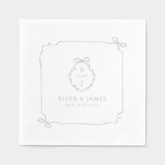 Elegante Hand Getrokken Boog & Lint Monogram Huwel Folie Servetten (Voorkant)