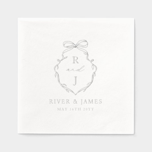 Elegante Hand Getrokken Boog & Lint Monogram Huwel Folie Servetten (Voorkant)