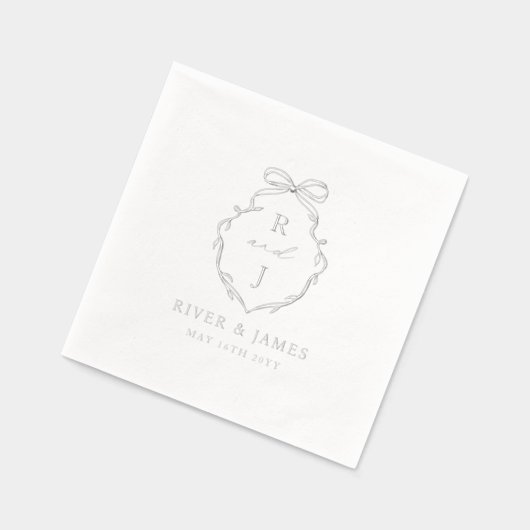 Elegante Hand Getrokken Boog & Lint Monogram Huwel Folie Servetten (Links)