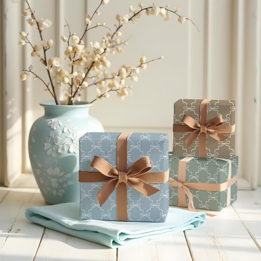 Elegante Hand Getrokken Boog & Lint Patroon Weddin Inpakpapier Vel