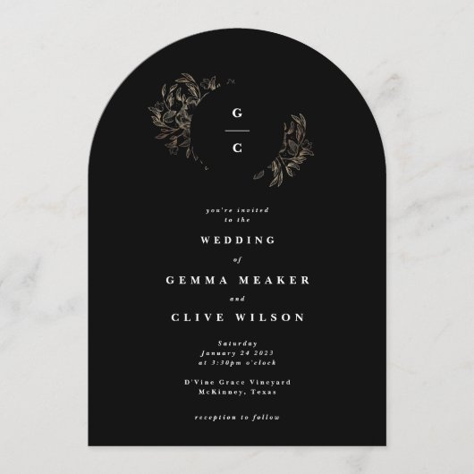 Elegante Hand Getrokken Botanische Monogram Trouwb Kaart (Voorkant)