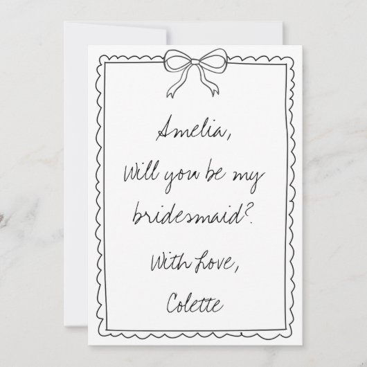 Elegante Hand Getrokken Bow Custom Bruidsmeisje Vo Kaart (Voorkant)