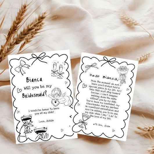 Elegante Hand Getrokken Bruidsmeisje Voorstel Kaar Kaart