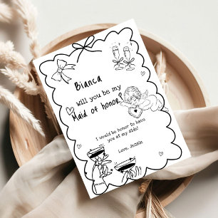 Elegante Hand Getrokken Bruidsmeisje Voorstel Kaar Kaart