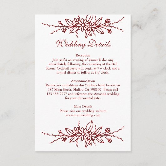 Elegante hand getrokken bruiloft details informatiekaartje (Voorkant)