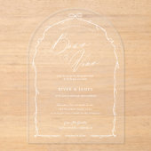 Elegante Hand Getrokken Chic Bow & Lint Boog Weddi Acryl Uitnodigingen (Voorkant)
