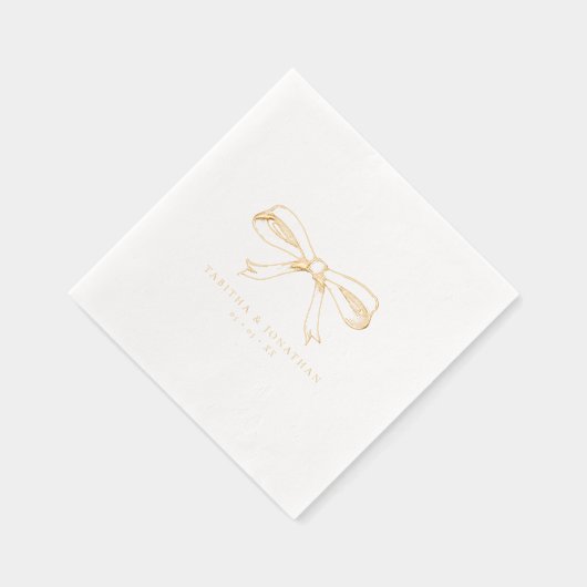 Elegante Hand Getrokken Coquette Boog Trouwgoud Folie Servetten (Rechts)