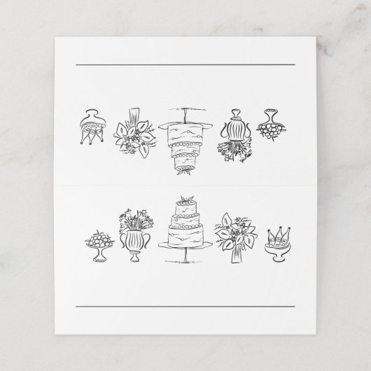 Elegante Hand getrokken Doodles Scribbles Trouwfee Plaatskaartje (Buitenkant ongevouwen)