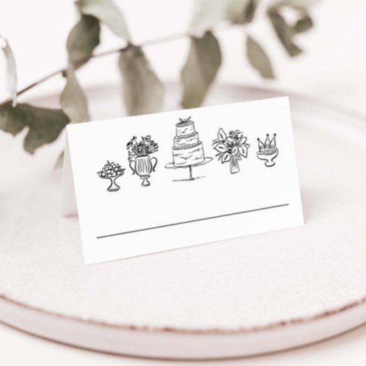 Elegante Hand getrokken Doodles Scribbles Trouwfee Plaatskaartje