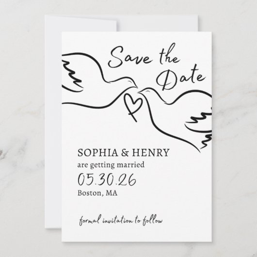 Elegante hand getrokken duiven Chic minimalistisch Save The Date (Voorkant)