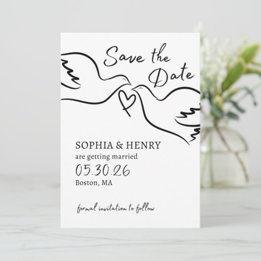 Elegante hand getrokken duiven Chic minimalistisch Save The Date (Staand voorkant)