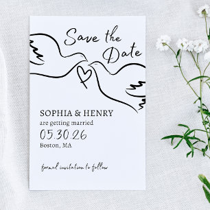 Elegante hand getrokken duiven Chic minimalistisch Save The Date