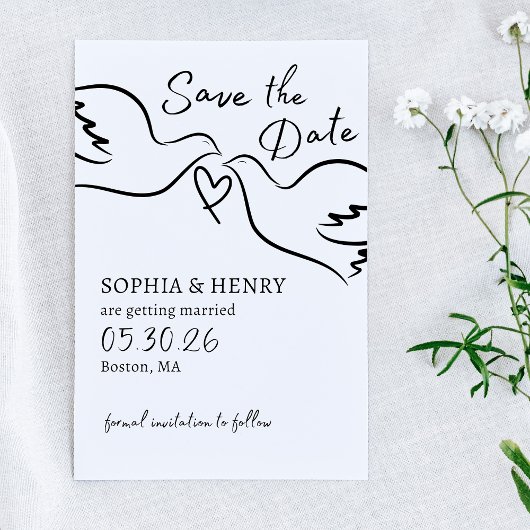 Elegante hand getrokken duiven Chic minimalistisch Save The Date