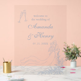 Elegante Hand getrokken Dusty Blue Wedding Welkom Acryl Bord