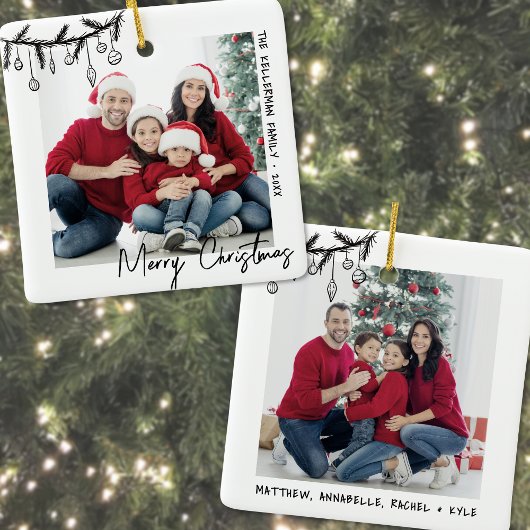 Elegante Hand getrokken Familie Foto Kerstmis Keramisch Ornament