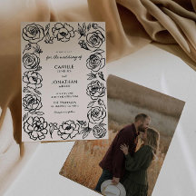 Elegante Hand getrokken Floral Foto Bruiloft uitno