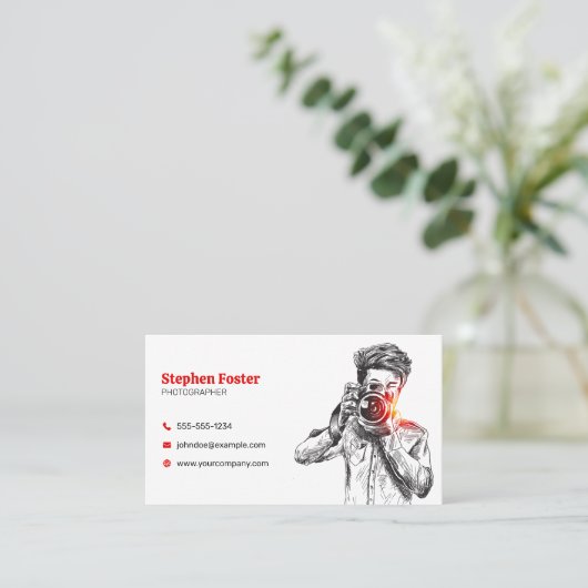 Elegante Hand getrokken Fotografie Camera QR Code Visitekaartje (Staand voorkant)