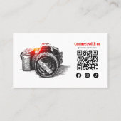 Elegante Hand getrokken Fotografie Camera QR Code Visitekaartje (Achterkant)