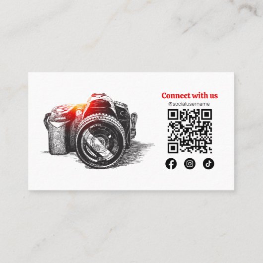 Elegante Hand getrokken Fotografie Camera QR Code Visitekaartje (Achterkant)