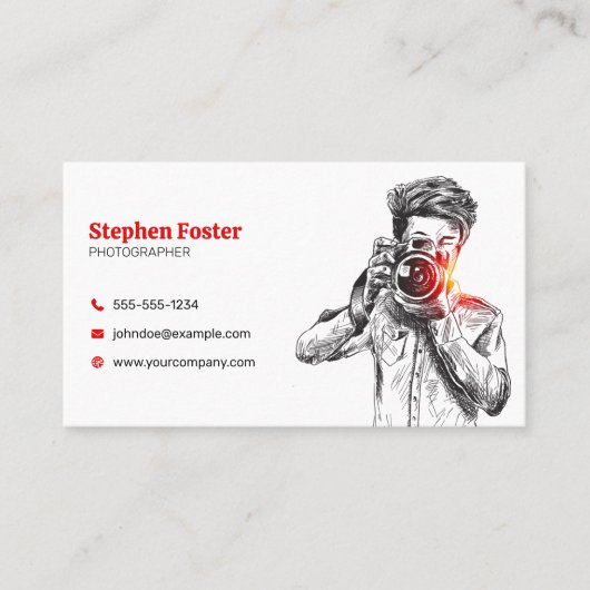 Elegante Hand getrokken Fotografie Camera QR Code Visitekaartje (Voorkant)