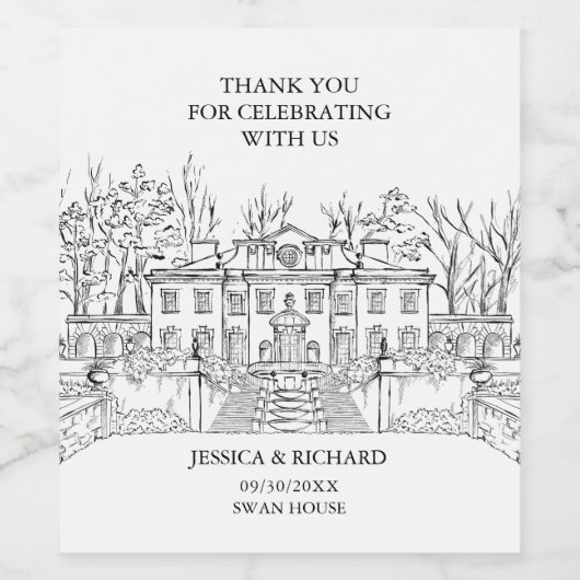 Elegante Hand getrokken herenhuis bruiloft Dank u Wijn Etiket (Enkel label)