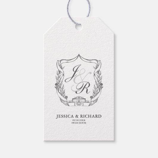 Elegante Hand Getrokken Huwelijk Monogram Crest Cadeaulabel (Voorkant)